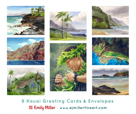 Greeting card set - Hawaii, Kauai -  artwork by Emily Miller