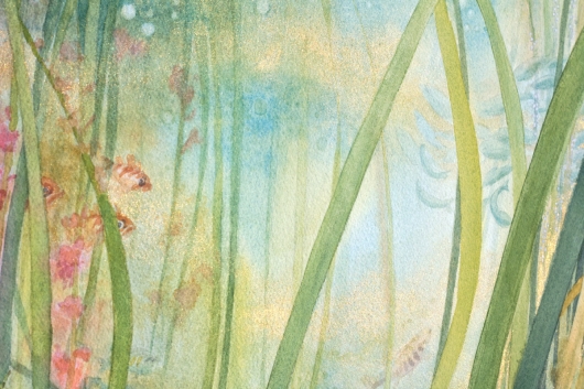 Detail of metallic gold in direct light Eelgrass Meadow, Oregon Coast - ode to the tides artwork by Emily Miller