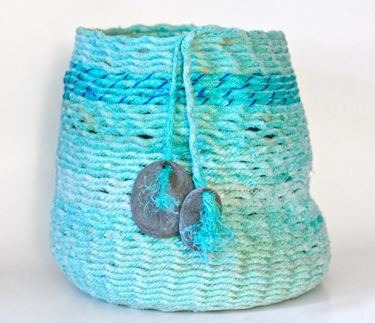 Aqua Double Stone Basket, Ghost Net Baskets -  artwork by Emily Miller