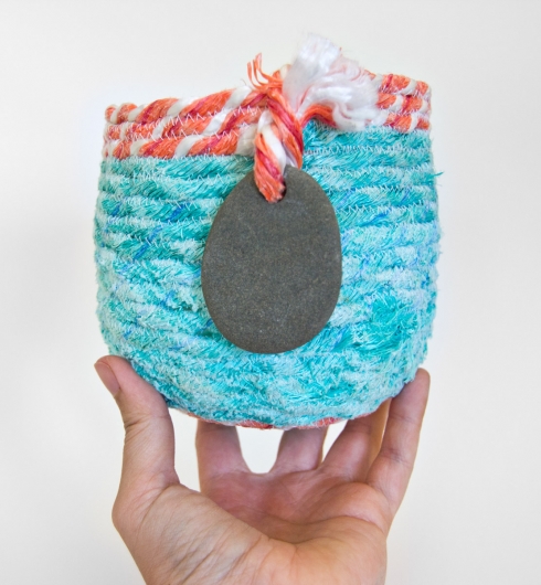  Turquoise Coral Basket, Ghost Net Baskets -  artwork by Emily Miller