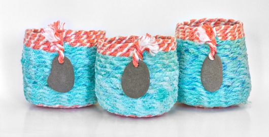 Turquoise Coral Basket, Ghost Net Baskets -  artwork by Emily Miller