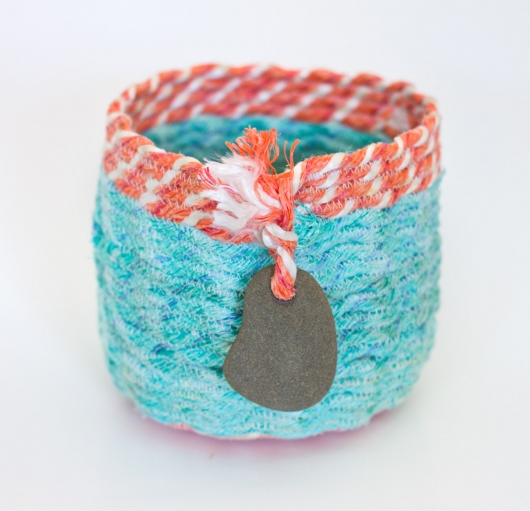 Turquoise Coral Basket, Ghost Net Baskets -  artwork by Emily Miller