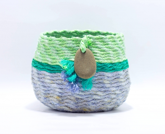 Purple + Green Basket, Ghost Net Baskets -  artwork by Emily Miller