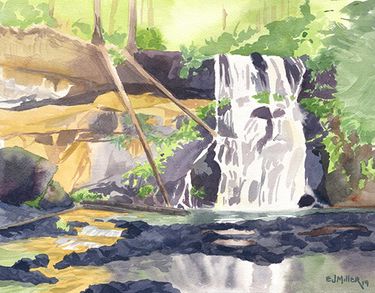 Upper North Falls at Silver Falls State Park, Countryside - waterfall, LPG Oregon 2019 artwork by Emily Miller