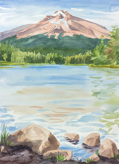 Mt Hood Summer Glow from Trillium Lake, Countryside - LPG Oregon 2019 artwork by Emily Miller