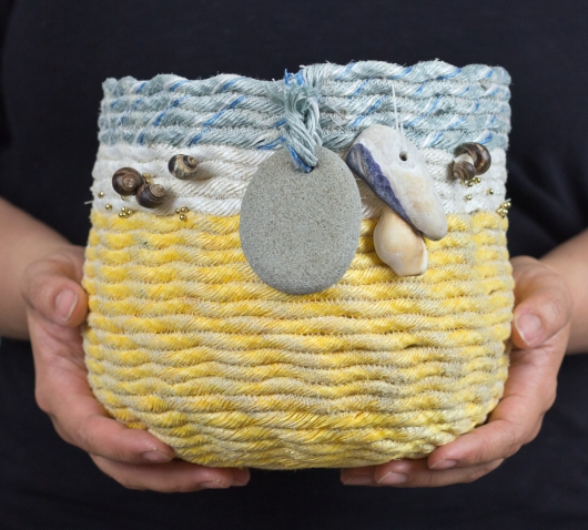  Wrackline Basket - Periwinkle, Ghost Net Baskets -  artwork by Emily Miller