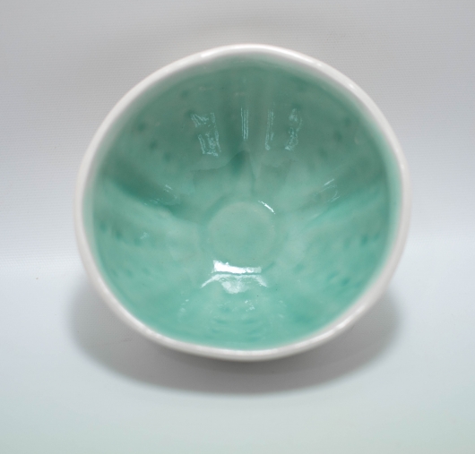  Urchin Rice Bowl - White & Aqua, Urchin Bowls -  artwork by Emily Miller