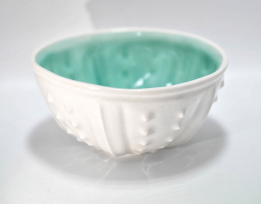 Urchin Rice Bowl - White & Aqua, Urchin Bowls -  artwork by Emily Miller