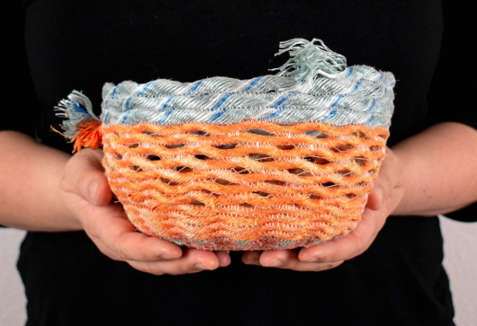  Orange Openwork Basket, Ghost Net Baskets -  artwork by Emily Miller