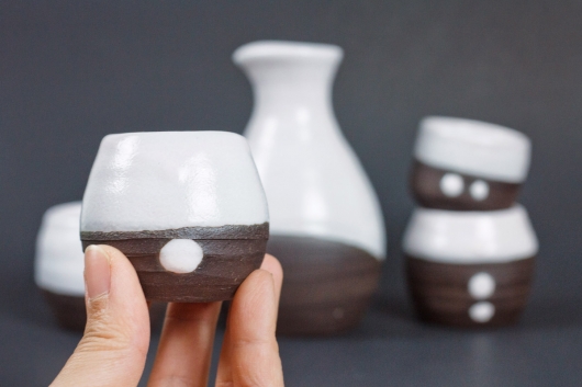  Black and White Sake Set, Ceramics -  artwork by Emily Miller