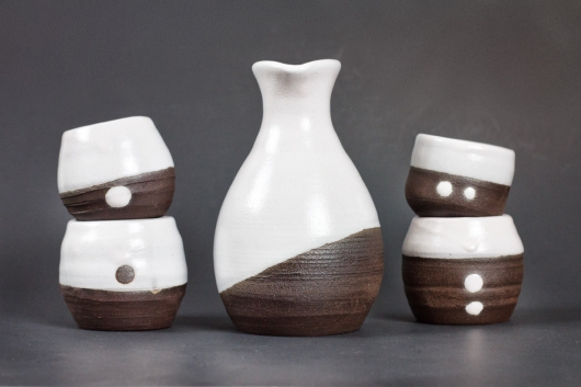 Black and White Sake Set, Ceramics -  artwork by Emily Miller