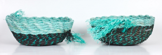  Aqua Lip Black Bowls, Ghost Net Baskets -  artwork by Emily Miller