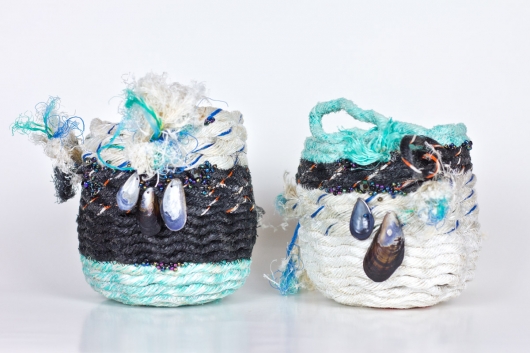 Wrackline Baskets - Mussel Shoals, Ghost Net Baskets -  artwork by Emily Miller