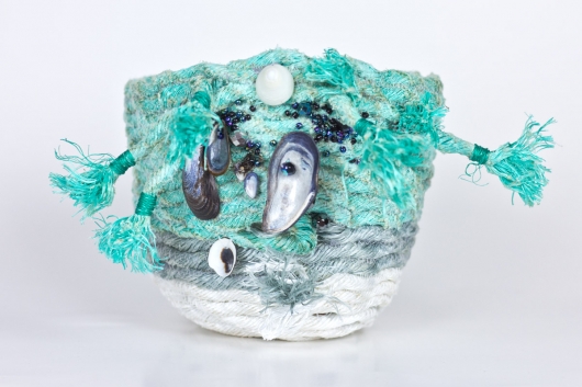 Wrackline Baskets - Mussel Shoals (Aqua Tassels), $200 