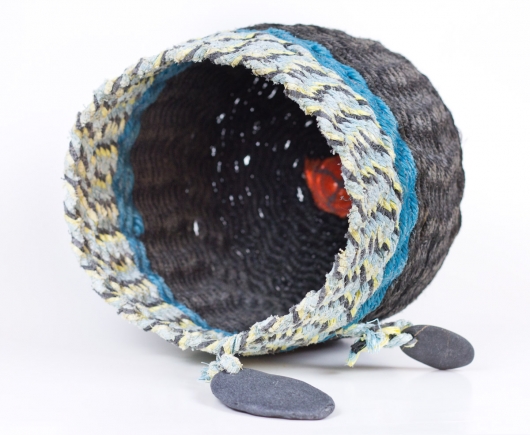  Black Base Double Stone Basket, Ghost Net Baskets -  artwork by Emily Miller