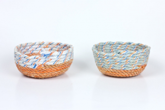 Orange Base Mini Bowls, Ghost Net Baskets -  artwork by Emily Miller