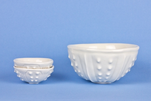 Two stacked Mini Bowls with a Rice Bowl Urchin Mini bowl - white, Urchin Bowls -  artwork by Emily Miller