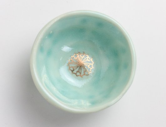 Gold detail sparkles in the light Urchin Mini bowl - aqua, Urchin Bowls -  artwork by Emily Miller