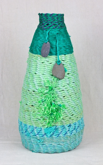 Green Tall Pod, Ghost Net Baskets -  artwork by Emily Miller