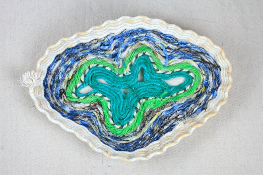 Geode Bowl, Ghost Net Baskets -  artwork by Emily Miller