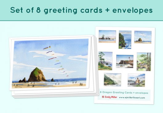  Greeting card set - Oregon Coast, Oregon -  artwork by Emily Miller
