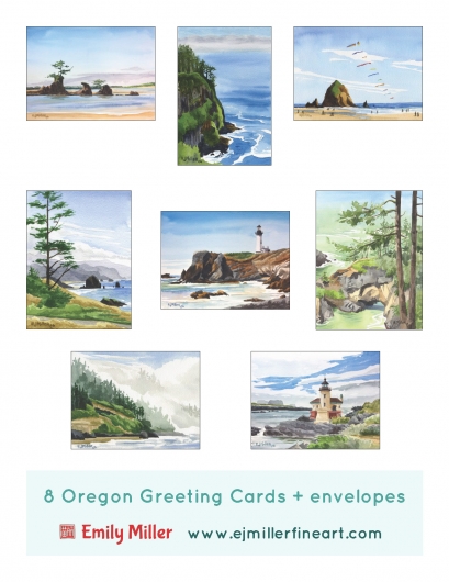 Greeting card set - Oregon Coast, Oregon -  artwork by Emily Miller