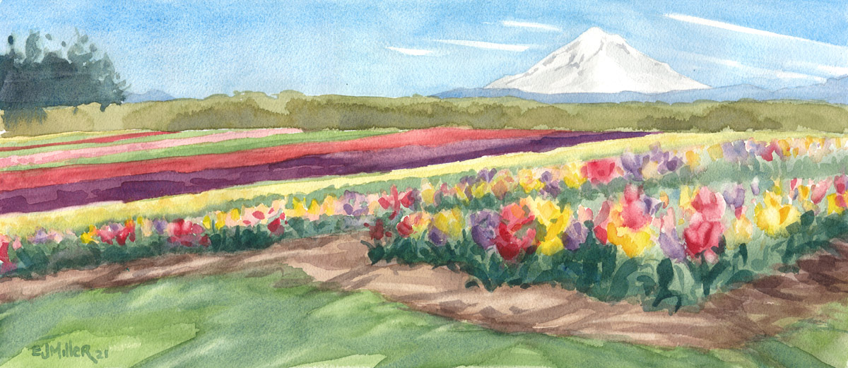 Tulip Rainbows, Countryside -  artwork by Emily Miller