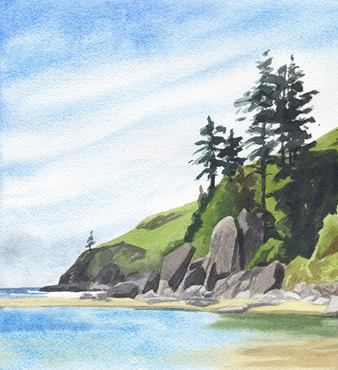 Left side, detail River Sentinels at Cascade Head, Oregon Coast -  artwork by Emily Miller