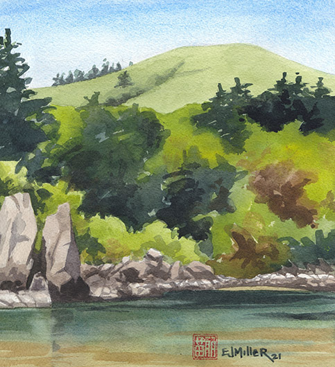 Right side, detail River Sentinels at Cascade Head, Oregon Coast -  artwork by Emily Miller