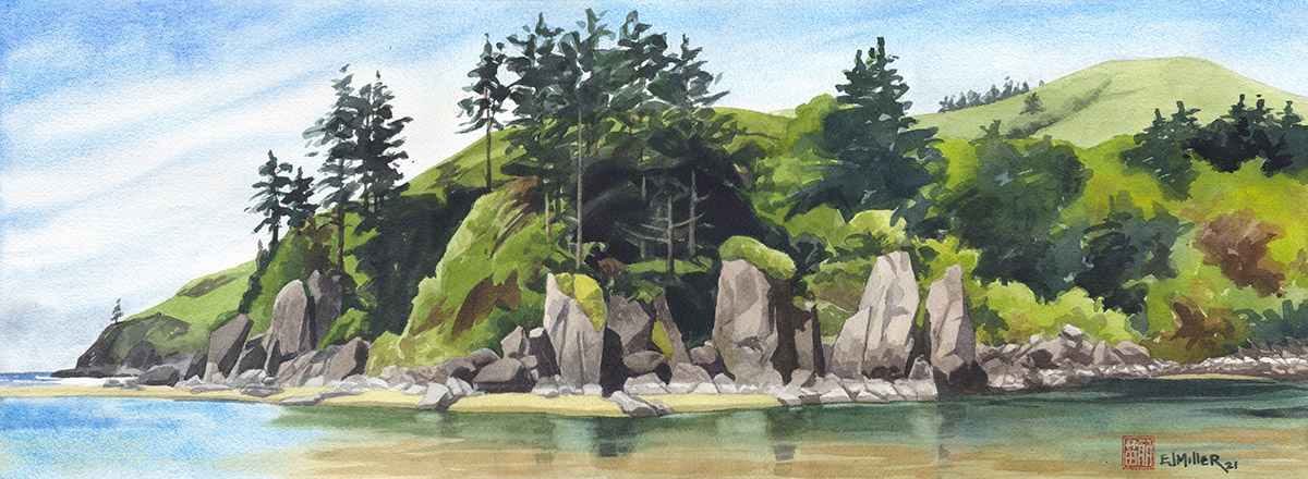 River Sentinels at Cascade Head, Oregon Coast -  artwork by Emily Miller