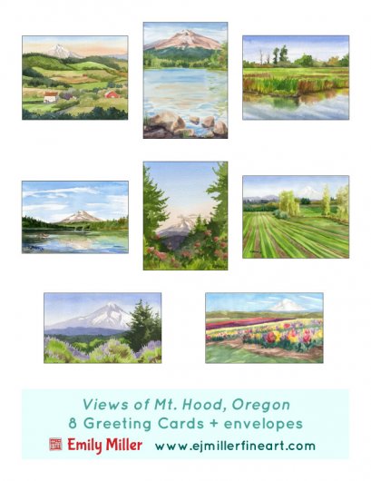 Greeting card set - Mt Hood views, Oregon -  artwork by Emily Miller