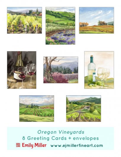 Greeting Card Set - Oregon vineyards, Oregon -  artwork by Emily Miller