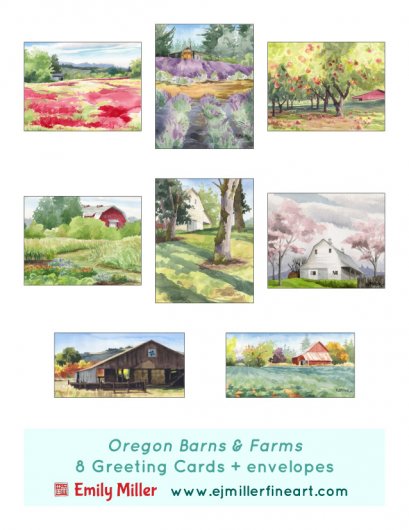 Greeting Card Set - Oregon barns, Oregon -  artwork by Emily Miller