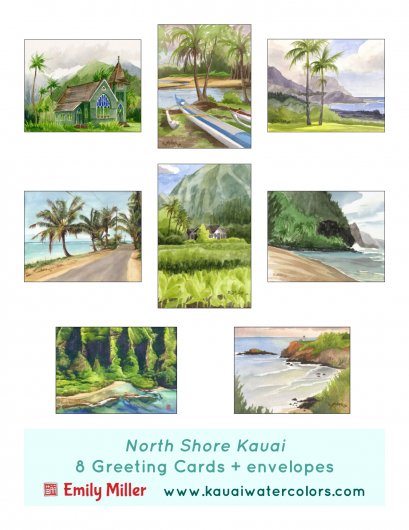 Greeting Card Set - North Shore Kauai, Kauai -  artwork by Emily Miller