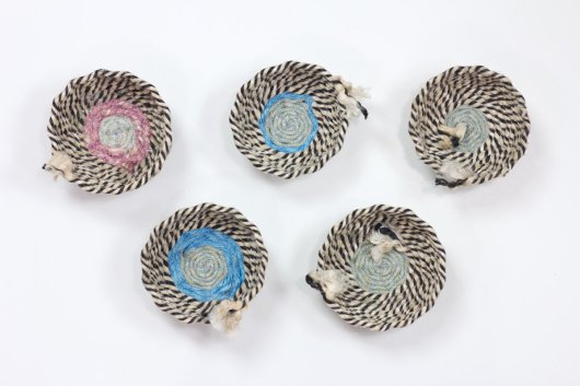 Zebra Moray Bowls, Ghost Net Baskets - stonington baskets artwork by Emily Miller