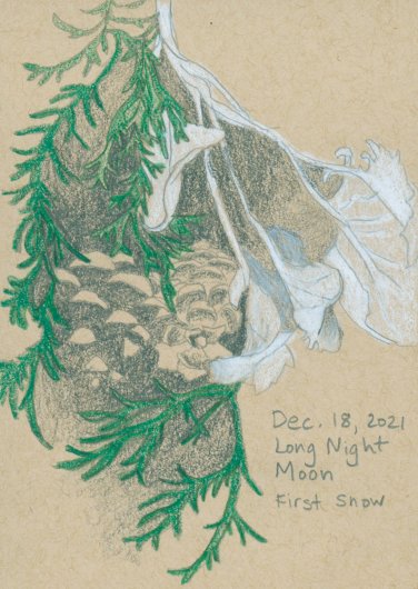 Long Night Moon, December 2021, Full Moon Drawings -  artwork by Emily Miller