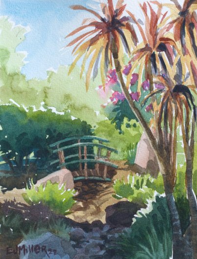 Bougainvillea Bridge, California - santa barbara artwork by Emily Miller