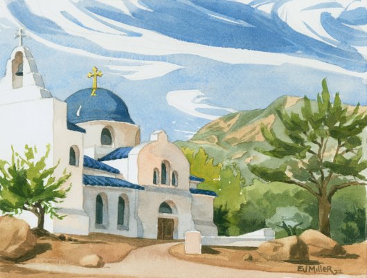 St. Barbara Greek Orthodox Church, California - santa barbara artwork by Emily Miller