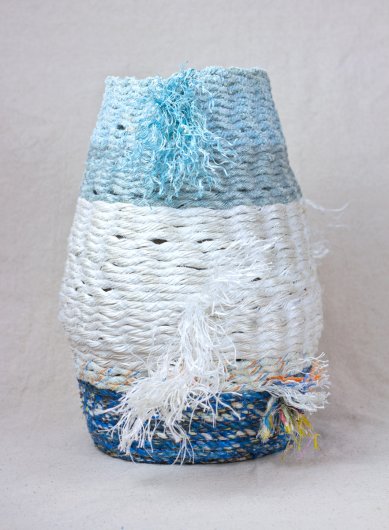  Blue and White Tassel Basket, Cowboy Series, Ghost Net Baskets - , cowboy baskets artwork by Emily Miller
