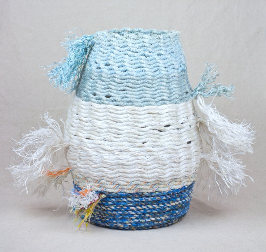  Blue and White Tassel Basket, Cowboy Series, Ghost Net Baskets - , cowboy baskets artwork by Emily Miller