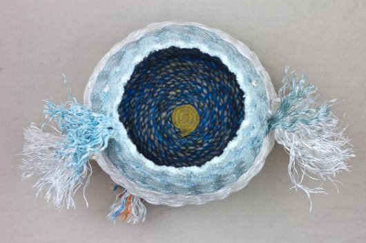  Blue and White Tassel Basket, Cowboy Series, Ghost Net Baskets - , cowboy baskets artwork by Emily Miller