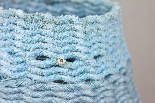  Blue and White Tassel Basket, Cowboy Series, Ghost Net Baskets - , cowboy baskets artwork by Emily Miller