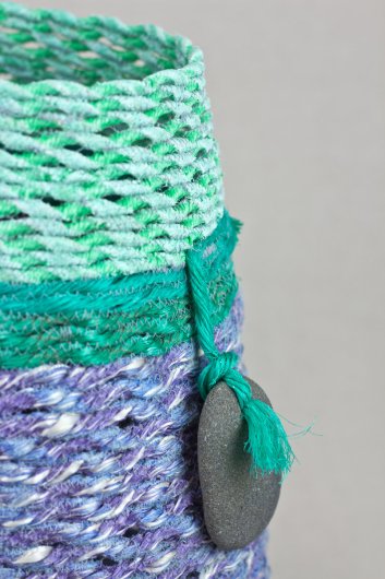  Purple and Green Basket, Cowboy Series, Ghost Net Baskets - cowboy baskets artwork by Emily Miller