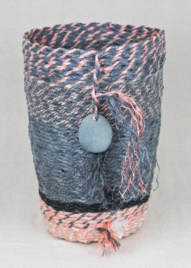 Gray and Pink Basket, Cowboy Series, Ghost Net Baskets - cowboy baskets artwork by Emily Miller