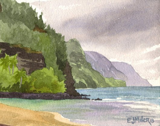  Plein Air at Salt Pond, Makai — Kauai beaches -  artwork by Emily Miller
