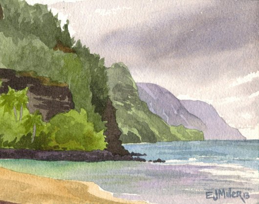  Set of 4 North Shore Kauai art prints, North Shore Kauai -  artwork by Emily Miller