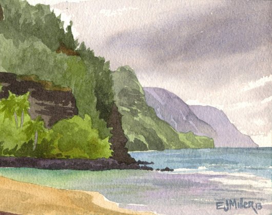  ,  - beach, ocean, sea, coast, na pali, napali, cliffs, coast, mountains artwork by Emily Miller