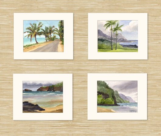 Set of 4 North Shore Kauai art prints