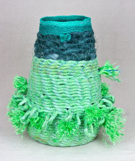 Green Tassel Basket, Cowboy Series, Ghost Net Baskets - cowboy baskets artwork by Emily Miller