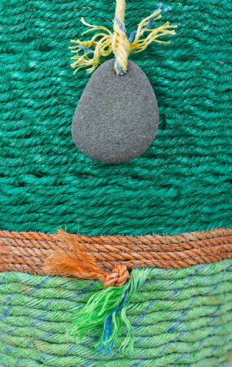  Green and Yellow Basket, Cowboy Series, Ghost Net Baskets - cowboy baskets artwork by Emily Miller
